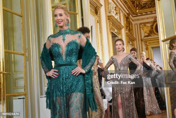 Models walk the runway during the Hany El Behairy Show As part of 25th Oriental Fashion Haute Couture Fall Winter 2018/2019 show as part of Paris...