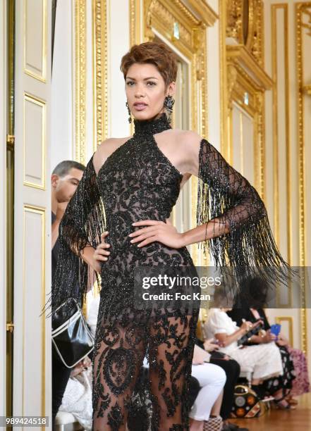 Model walks the runway during the Hany El Behairy Show As part of 25th Oriental Fashion Haute Couture Fall Winter 2018/2019 show as part of Paris...