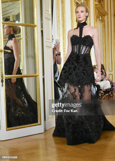 Model walks the runway during the Hany El Behairy Show As part of 25th Oriental Fashion Haute Couture Fall Winter 2018/2019 show as part of Paris...