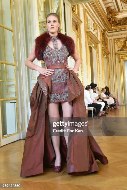 Model walks the runway during the Hany El Behairy Show As part of 25th Oriental Fashion Haute Couture Fall Winter 2018/2019 show as part of Paris...