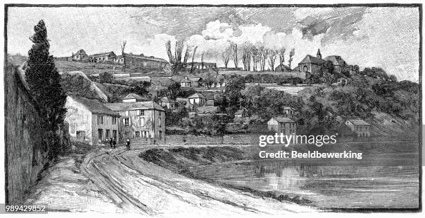 stockillustraties, clipart, cartoons en iconen met bel air amiens op de maas in de ardennen in 1895 - meuse river