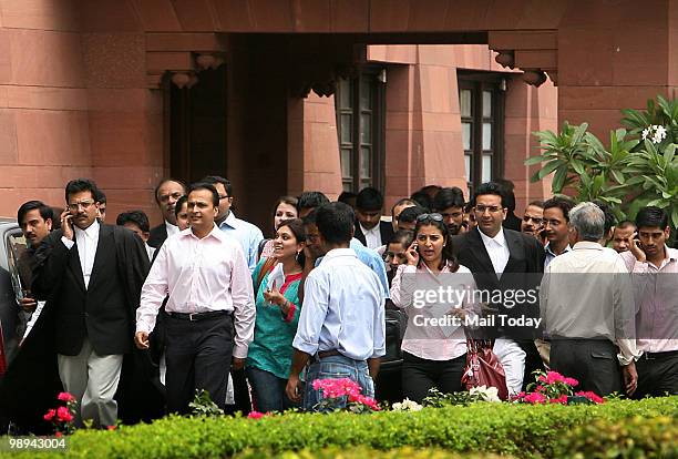 Reliance ADAG Chairman Anil Ambani with his lawyer at Supreme Court before hearing the verdict on RIL-RNRL gas dispute case in New Delhi on Friday,...