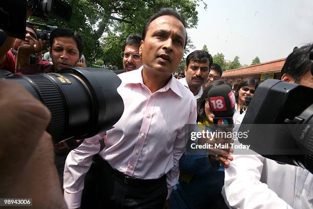 Reliance ADAG Chairman Anil Ambani with his lawyer at Supreme Court before hearing the verdict on RIL-RNRL gas dispute case in New Delhi on Friday,...