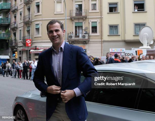 Prince Felipe and Princess Letizia of Spain visit the King Juan Carlos I of Spain at the Hospital Clinic of Barcelona, after he had an operation to...