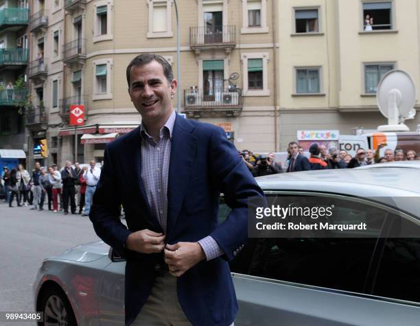 Prince Felipe and Princess Letizia of Spain visit the King Juan Carlos I of Spain at the Hospital Clinic of Barcelona, after he had an operation to...