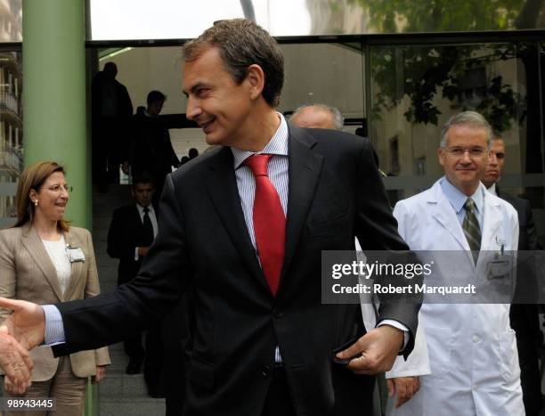 Spanish Prime Minister Jose Luis Rodriguez Zapatero visits the King Juan Carlos I of Spain at the Hospital Clinic of Barcelona, after he had an...