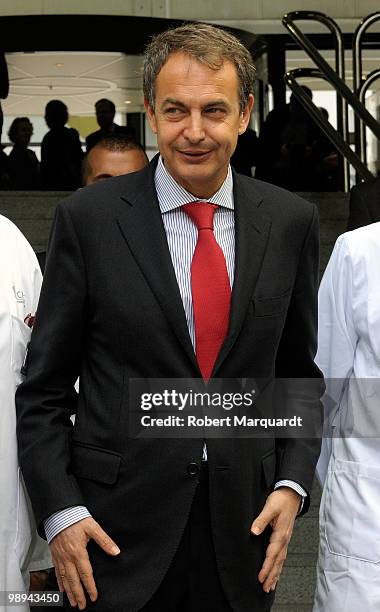 Spanish Prime Minister Jose Luis Rodriguez Zapatero visits the King Juan Carlos I of Spain at the Hospital Clinic of Barcelona, after he had an...