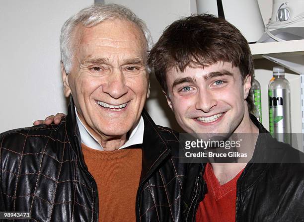 *Exclusive Coverage* Dick Latessa and Daniel Radcliffe pose backstage at the hit musical "Promises, Promises" on Broadway at The Broadway Theater on...