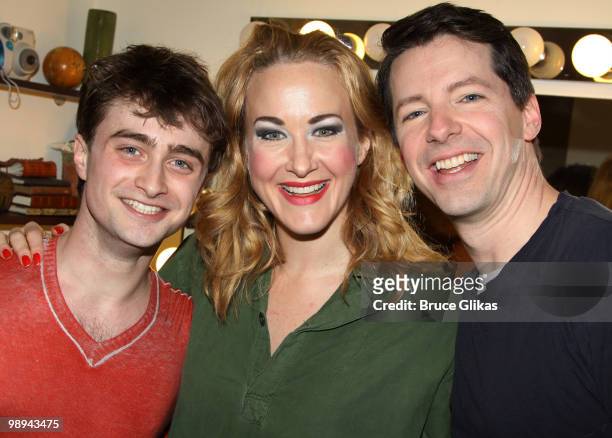 *Exclusive Coverage* Daniel Radcliffe , Katie Finneran and Sean Hayes pose backstage at the hit musical "Promises, Promises" on Broadway at The...