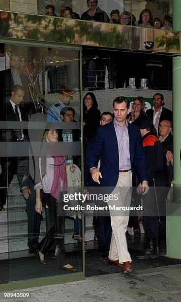 Prince Felipe and Princess Letizia of Spain visit the King Juan Carlos I of Spain at the Hospital Clinic of Barcelona, after he had an operation to...