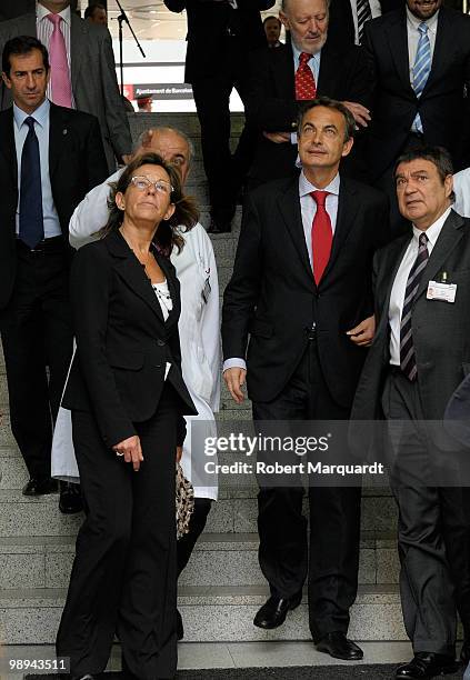 Spanish Prime Minister Jose Luis Rodriguez Zapatero visits the King Juan Carlos I of Spain at the Hospital Clinic of Barcelona, after he had an...