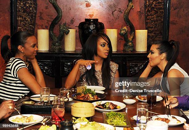 Kelly Rowland, Lala Vasquez and Kim Kardashian attend her Bachelorette Party at Tao restaurant at the Venetian Hotel and Casino Resort on May 7, 2010...