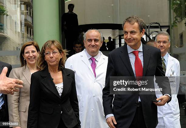 Spanish Prime Minister Jose Luis Rodriguez Zapatero visits the King Juan Carlos I of Spain at the Hospital Clinic of Barcelona, after he had an...