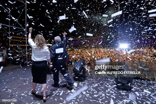 Newly elected Mexico's President Andres Manuel Lopez Obrador , running for "Juntos haremos historia" party, and his wife Beatriz Gutierrez Muller...