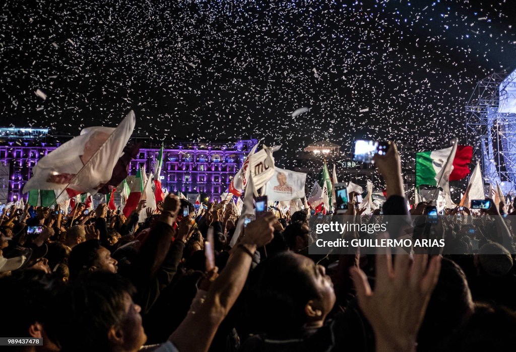 TOPSHOT-MEXICO-ELECTION-LOPEZ OBRADOR-SUPPORTERS-RESULTS-CELEBRA