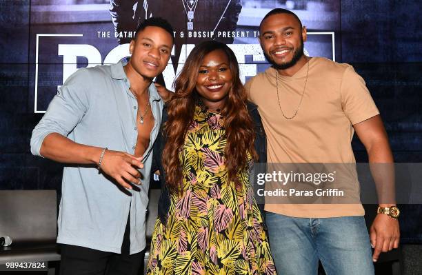 Rotimi Akinosho, Danielle Canada and Aaron Del Ro attend The Gathering Spot x Bossip presents "Power" Season 5 Conversation with Rotimi at the...