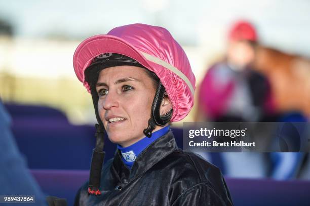 Rebeka Prest after winning the CrownBet BM64 Handicap at Wangaratta Racecourse on July 02, 2018 in Wangaratta, Australia.