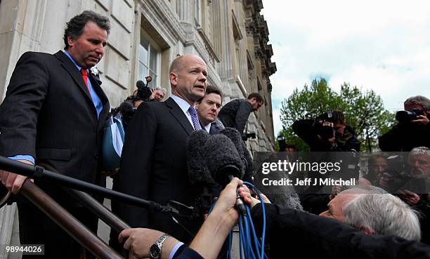 William Hague, the Conservative Shadow Foreign Secretary , George Osborne the Conservatives Shadow Chancellor and Oliver Letwin arrive at the Cabinet...