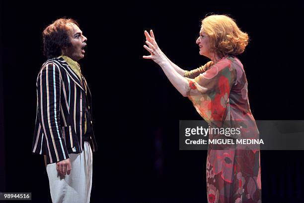 Doris Lamprecht and Lionel Peintre play Madame Boulingrin and Des Rillettes, during a rehearsal of the opera "Les Boulingrin" directed by Jerome...