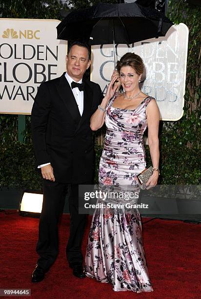 Actors Tom Hanks and Rita Wilson arrives at the 67th Annual Golden Globe Awards at The Beverly Hilton Hotel on January 17, 2010 in Beverly Hills,...