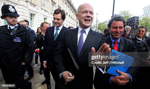 William Hague, the Conservative Shadow Foreign Secretary , George Osborne the Conservatives Shadow Chancellor and Oliver Letwin walk down Whitehall...