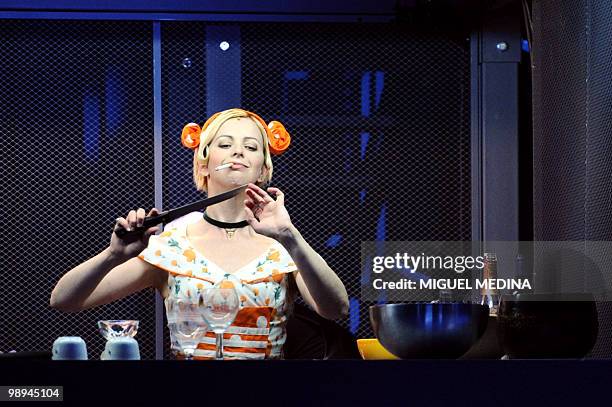 French actress Donatienne Michel-Dansac plays Felicie, during a rehearsal of the opera "Les Boulingrin" directed by Jerome Deschamps on May 9, 2010...