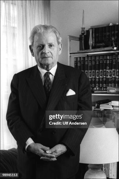 French philosopher Emmanuel Levinas poses at home on January 10, 1988 in Paris,France.