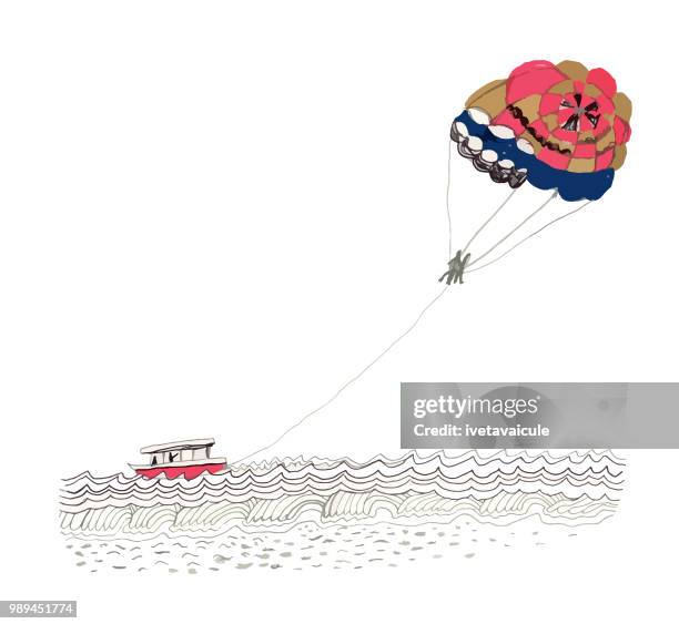 stockillustraties, clipart, cartoons en iconen met parasailen plezier - parachute