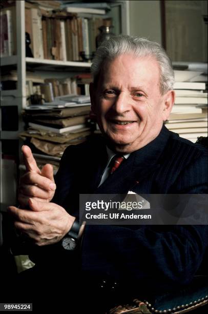 French philosopher Emmanuel Levinas poses at home on January 10, 1988 in Paris,France.