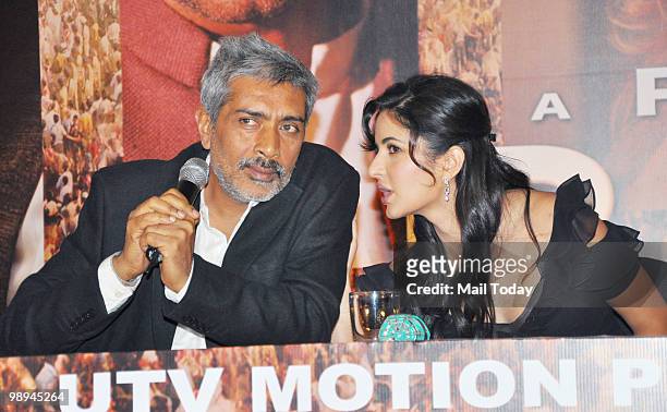 Prakash Jha and Katrina Kaif at a promotional event for the film Rajneeti in Mumbai on May 8, 2010.