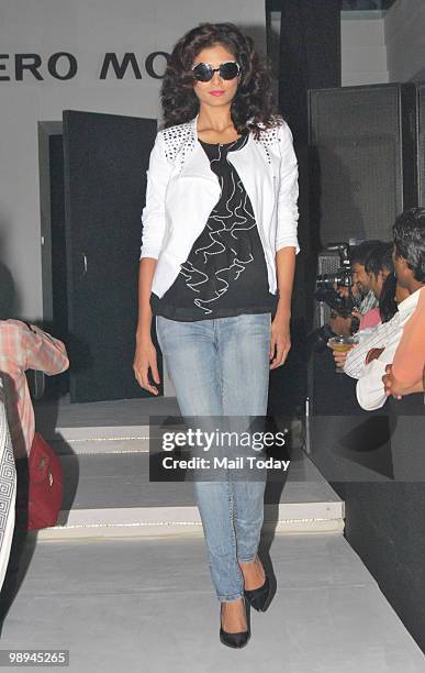 Model walks the ramp at a launch event for the Italina brand Vera Moda a promotional event for the film Rajneeti in Mumbai on May 8, 2010.