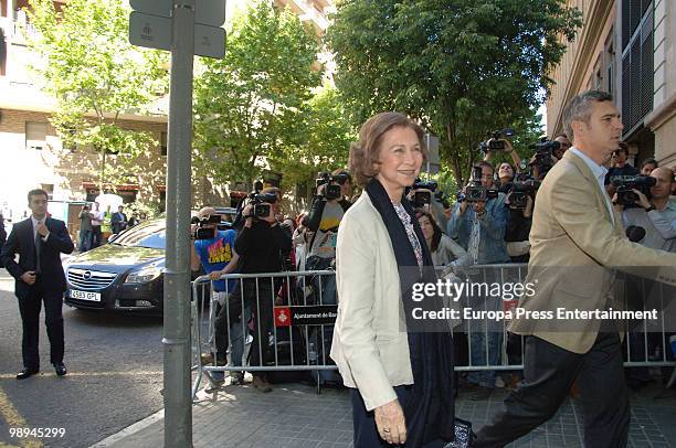 Queen Sofia of Spain visits King Juan Carlos I of Spain at the Hospital Clinic after he had an operation to remove a benign lump from his right lung...