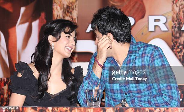 Katrina Kaif and Ranbir Kapoor at a promotional event for the film Rajneeti in Mumbai on May 8, 2010.