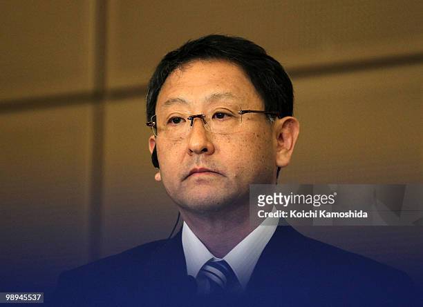 Toyota Motor Corporation President Akio Toyoda attends the joint press conference at TMC's headquarters on May 10, 2010 in Toyota, Japan.