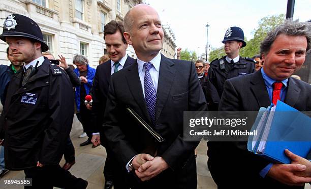 Conservative Shadow Foreign Secretary William Hague , Conservative Shadow Chancellor George Osborne and MP Oliver Letwin walk down Whitehall...