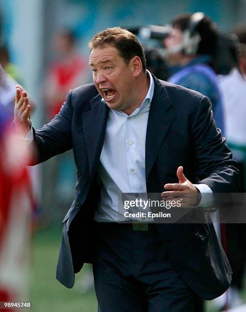 Head coach Leonid Slutsky of PFC CSKA Moscow gestures during the Russian Football League Championship match between PFC CSKA Moscow and FC Terek...