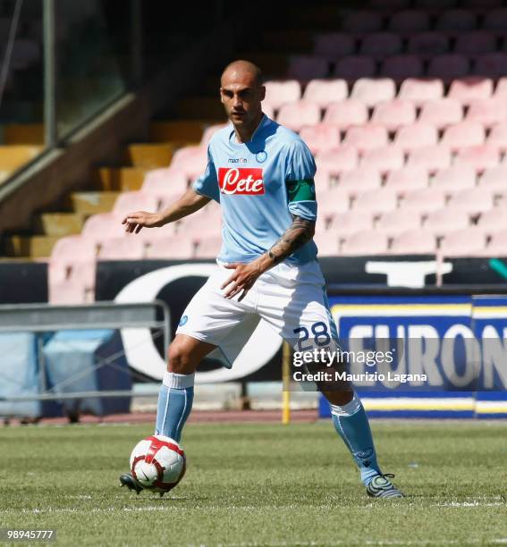 Paolo Cannavaro of SSC Napoli runs with the ball during the Serie A match between SSC Napoli and Atalanta BC at Stadio San Paolo on May 9, 2010 in...