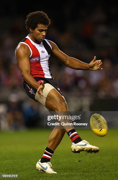 James Gwilt of the Saints kicks during the round seven AFL match between the St Kilda Saints and the Carlton Blues at Etihad Stadium on May 10, 2010...