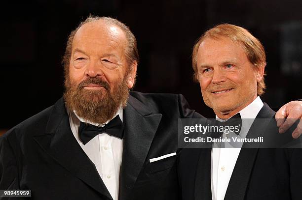 Bud Spencer and Terence Hill attend the 'David Di Donatello' movie awards at the Auditorium Conciliazione on May 7, 2010 in Rome, Italy.