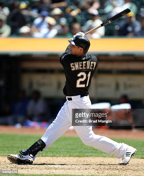 Ryan Sweeney of the Oakland Athletics bats during the game between the Texas Rangers and the Oakland Athletics on Wednesday, May 5 at the Oakland...