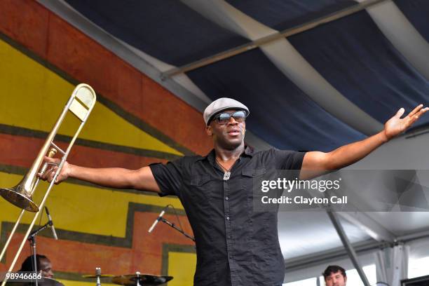 Sam Williams performs with Big Sam's Funky Nation at Congo Square on day two of New Orleans Jazz & Heritage Festival on April 24, 2010 in New...