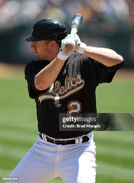 Cliff Pennington of the Oakland Athletics bats during the game between the Texas Rangers and the Oakland Athletics on Wednesday, May 5 at the Oakland...