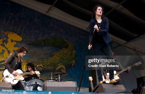 Dean Fertita, Jack White, Alison Mosshart and Jack Lawrence of The Dead Weather performing at the New Orleans Jazz & Heritage Festival on May 2, 2010...