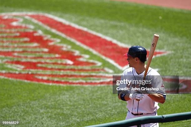 Grady Sizemore of the Cleveland Indians waits in the on deck circle during the game between the Toronto Blue Jays and the Cleveland Indians on...