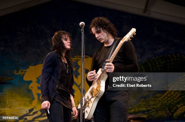 Alison Mosshart and Jack White of The Dead Weather performing at the New Orleans Jazz & Heritage Festival on May 2, 2010 in New Orleans, Louisiana.