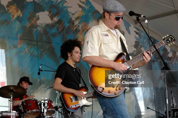 Adam Deitch, Ian Neville and Eric Krasno perform with Dr Klaw at the Jazz & Heritage Stage on day four of New Orleans Jazz & Heritage Festival on...