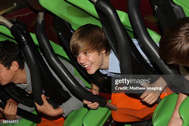 Justin Bieber and friends visit Six Flags Magic Mountain on May 8, 2010 in Valencia, California.