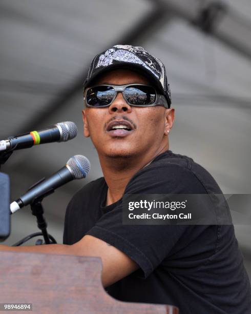 Ivan Neville performs with Dumpstaphunk at the Acura Stage on day four of New Orleans Jazz & Heritage Festival on April 29, 2010 in New Orleans,...