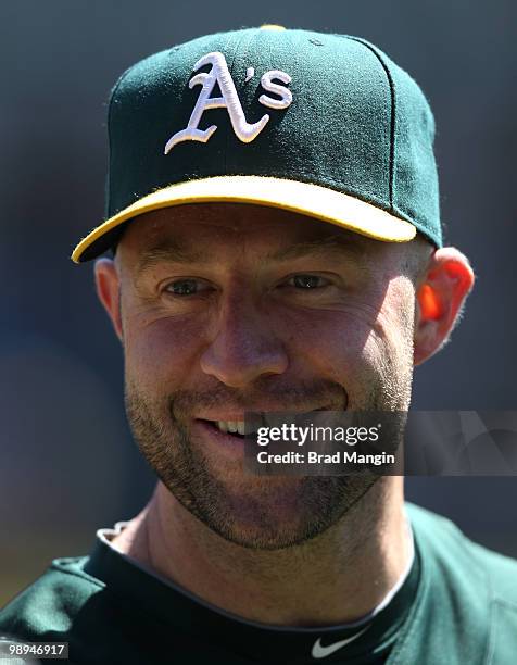 Kevin Kouzmanoff of the Oakland Athletics takes batting practice before the game between the Texas Rangers and the Oakland Athletics on Wednesday,...