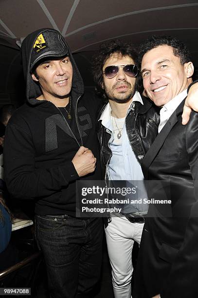 David LaChapelle, Olivier Zahm and Andre Balazs attends The PURPLE Fashion Magazine Dinner during Mercedes-Benz Fashion Week at Kenmare on February...